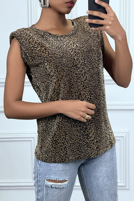 Gold T-shirt with epaulettes and leopard print - 1
