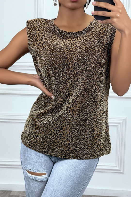 Gold T-shirt with epaulettes and leopard print - 3
