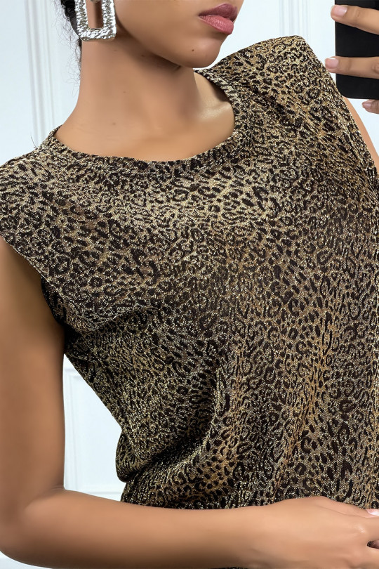 Gold T-shirt with epaulettes and leopard print - 5