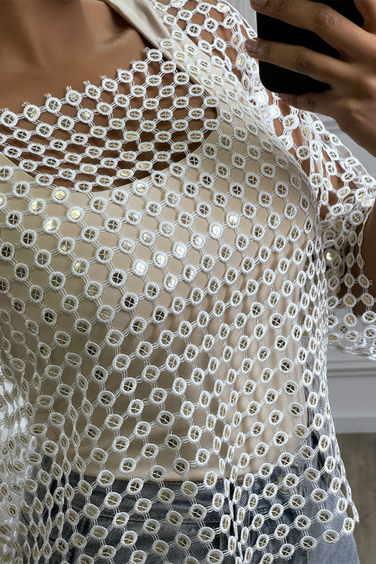 Haut blanc en dentelle pailleté - 4