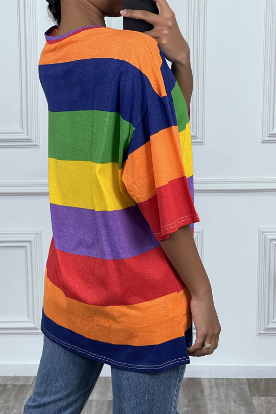 Tee-shirt oversize à rayures multicolor et dessins - 3