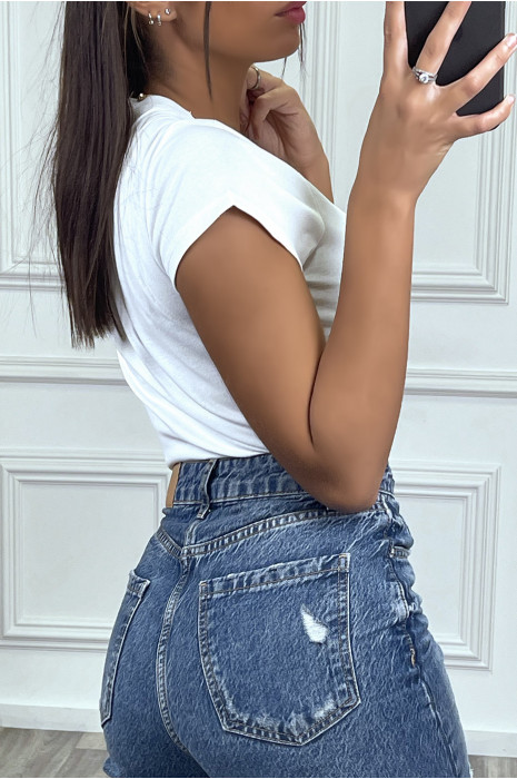 White open back t-shirt with laces and laces - 1