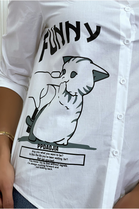 Wit shirt met lange mouwen met motief en opschrift - 6