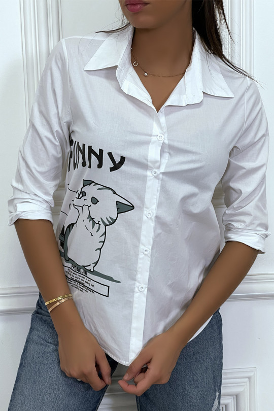 White long-sleeved shirt with design and inscription - 7