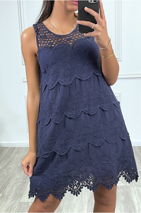 Robe bleu marine doublée en dentelle - 3