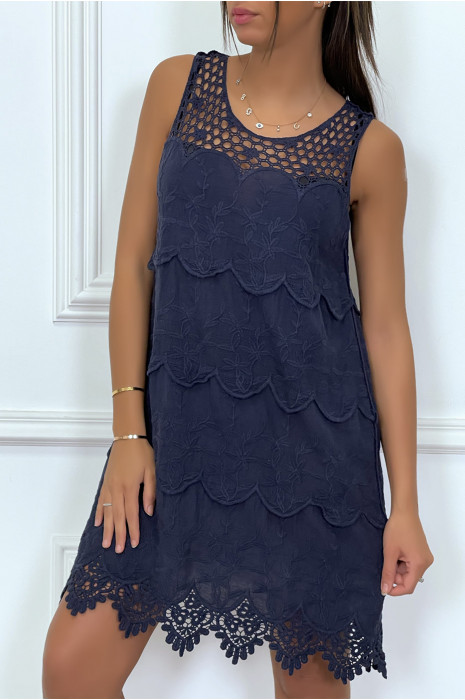 Robe bleu marine doublée en dentelle - 5