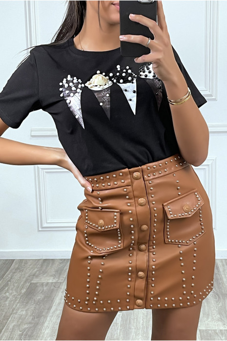 Short-sleeved black t-shirt with "ice cream cones" designs - 2