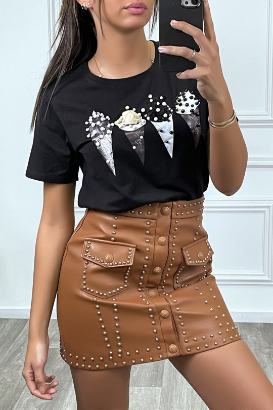 Short-sleeved black t-shirt with "ice cream cones" designs - 3
