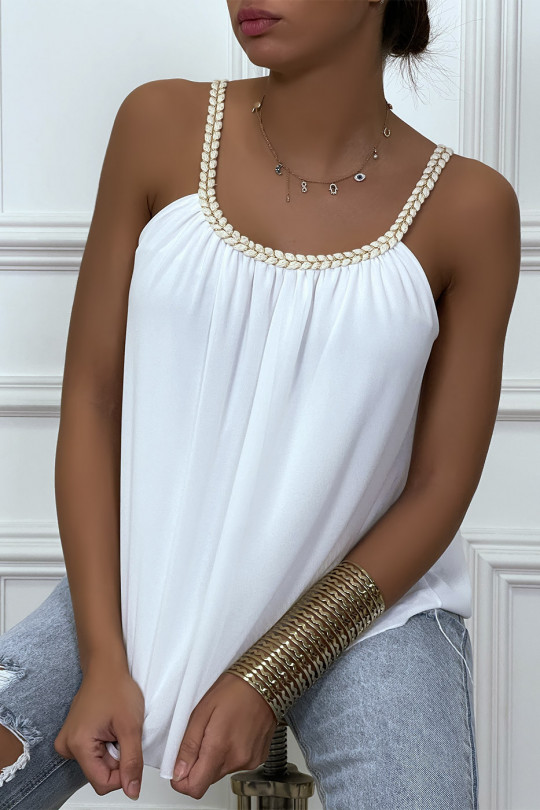 White voile tank top with braided collar - 1