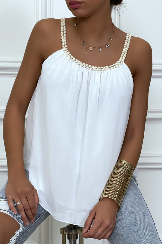 White voile tank top with braided collar - 2