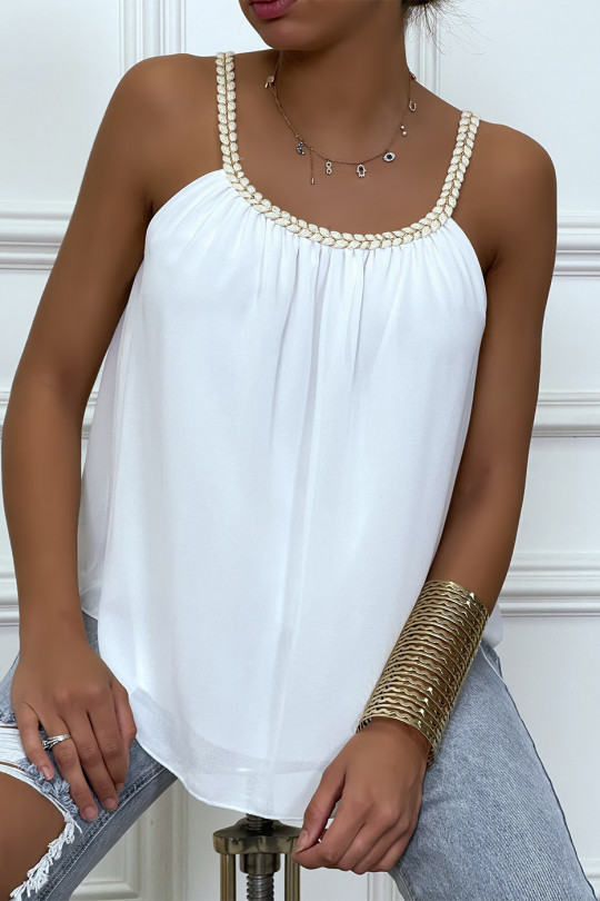 White voile tank top with braided collar - 3