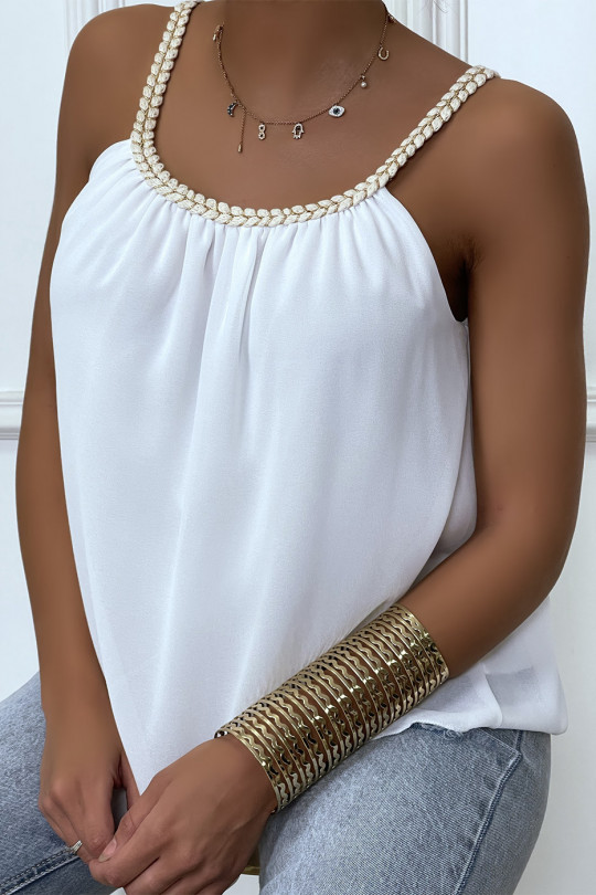 White voile tank top with braided collar - 4