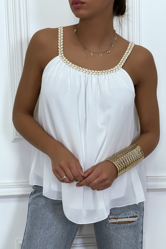 White voile tank top with braided collar - 5
