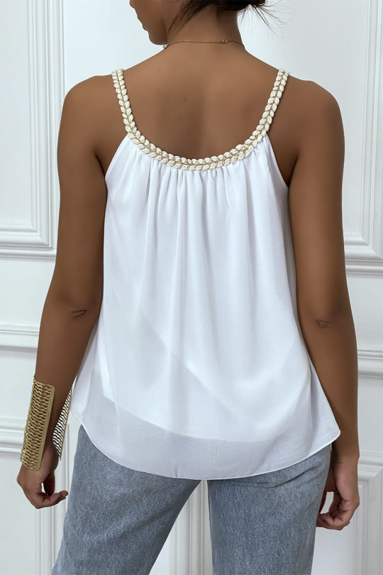 White voile tank top with braided collar - 6