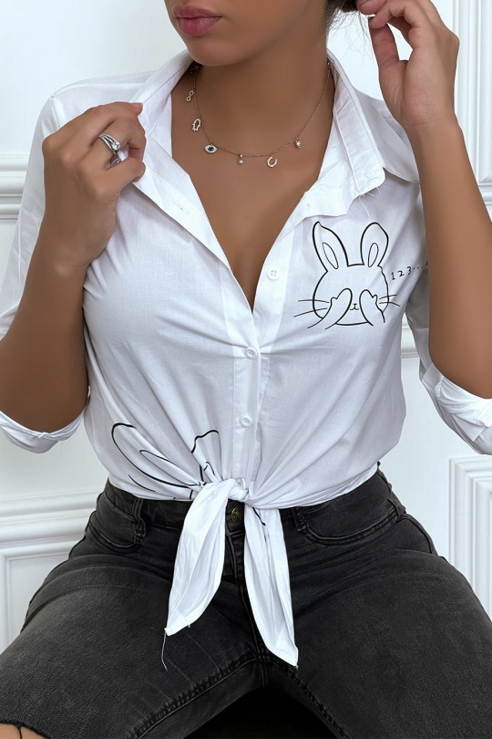 Chemise blanche à manches longues avec dessins de lapins - 2