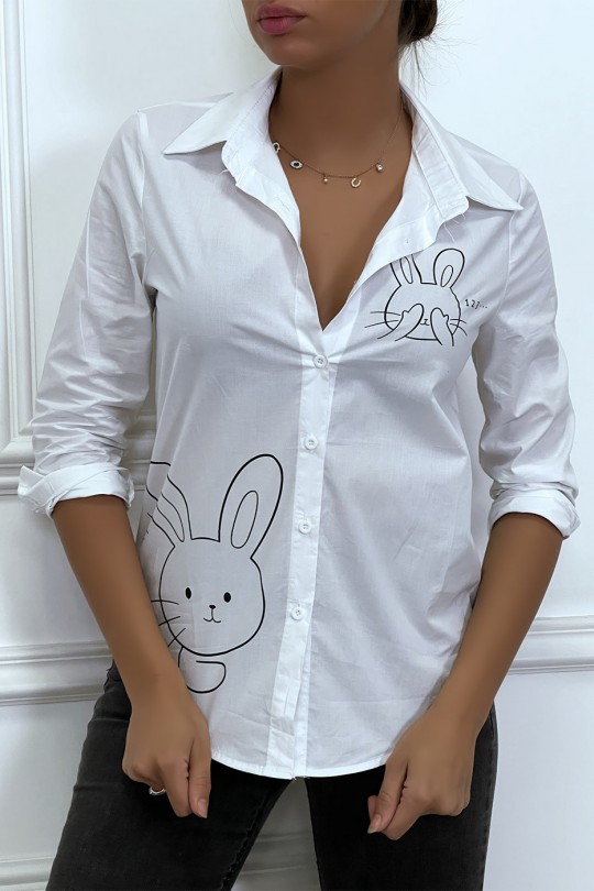 Chemise blanche à manches longues avec dessins de lapins - 6