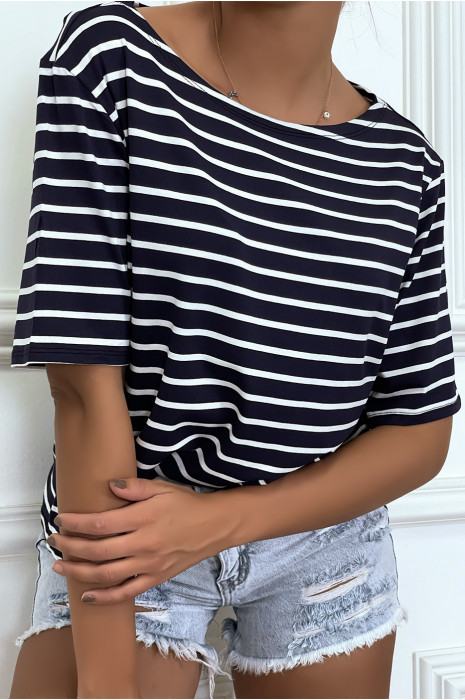T-shirt style marinière ample marine, avec manches 3/4 - 2