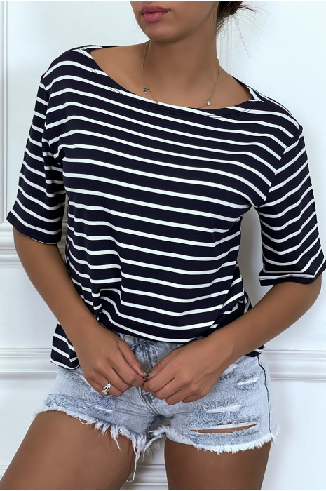 Ruim marineblauw t-shirt in matrozenstijl, met 3/4 mouwen - 6