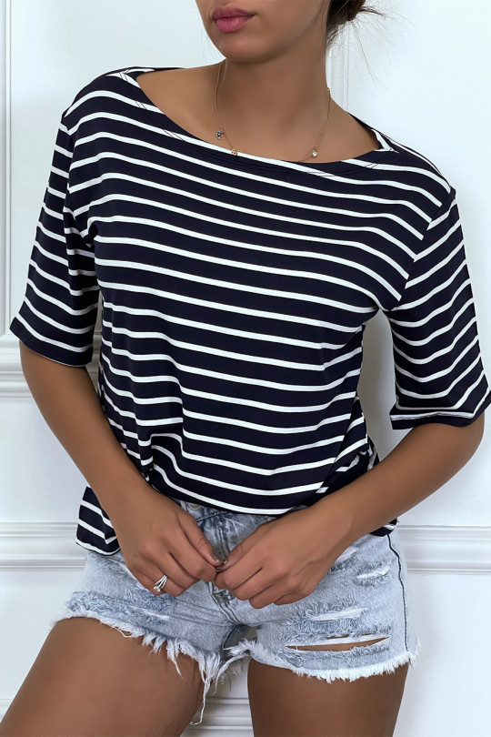 Loose navy sailor-style t-shirt, with 3/4 sleeves - 6
