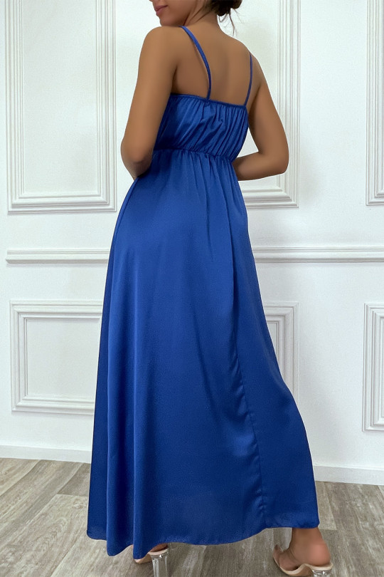 RoLR satin wrapover long flowing royal with thin straps with slit - 1