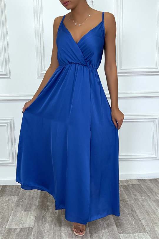 RoLR satin wrapover long flowing royal with thin straps with slit - 9