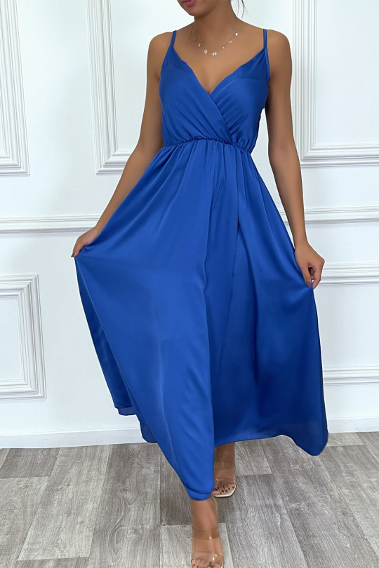 RoLR satin wrapover long flowing royal with thin straps with slit - 10