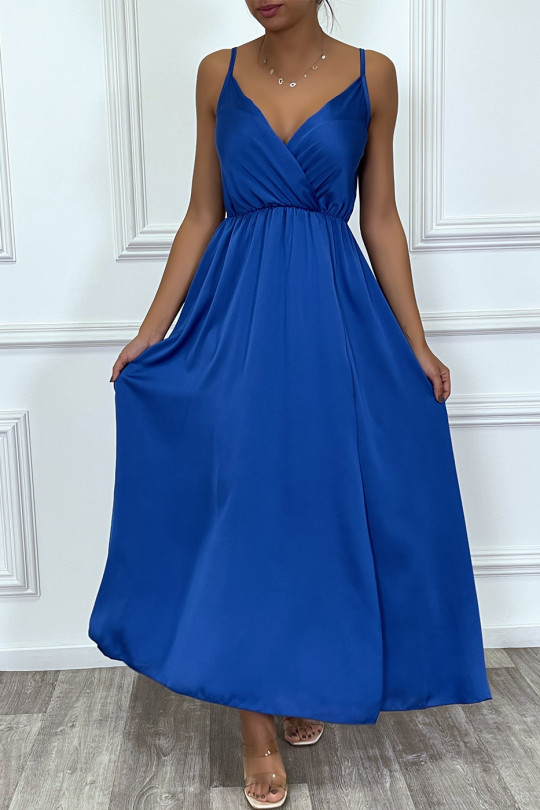 RoLR satin wrapover long flowing royal with thin straps with slit - 11