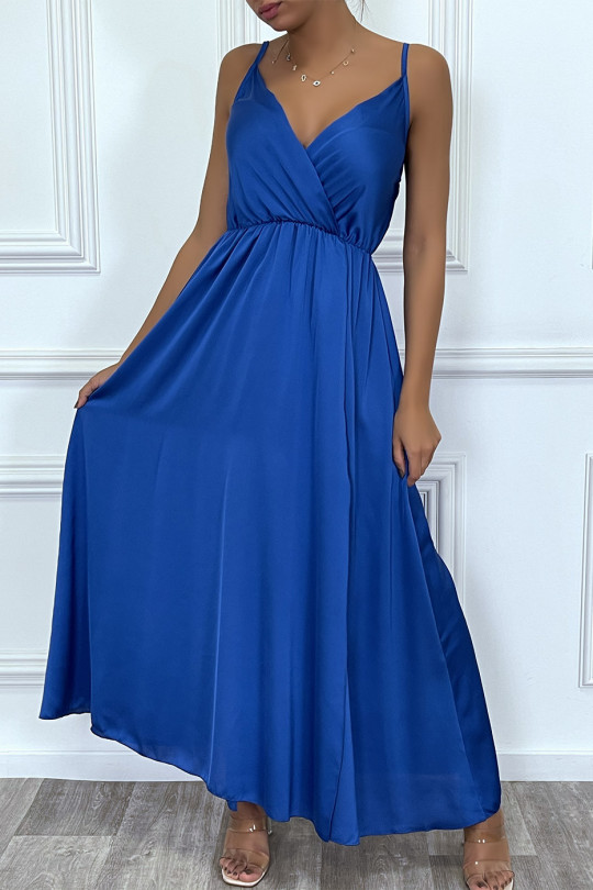 RoLR satin wrapover long flowing royal with thin straps with slit - 12