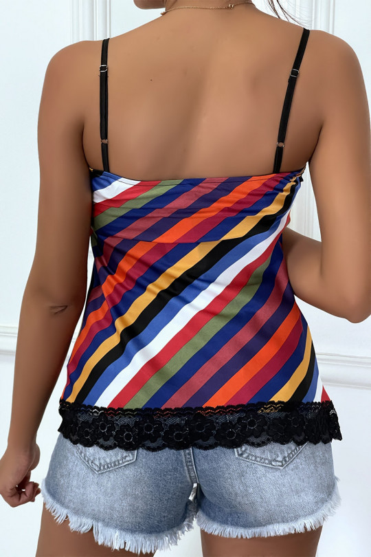 Multicolored camisole, with thin straps and lace - 1