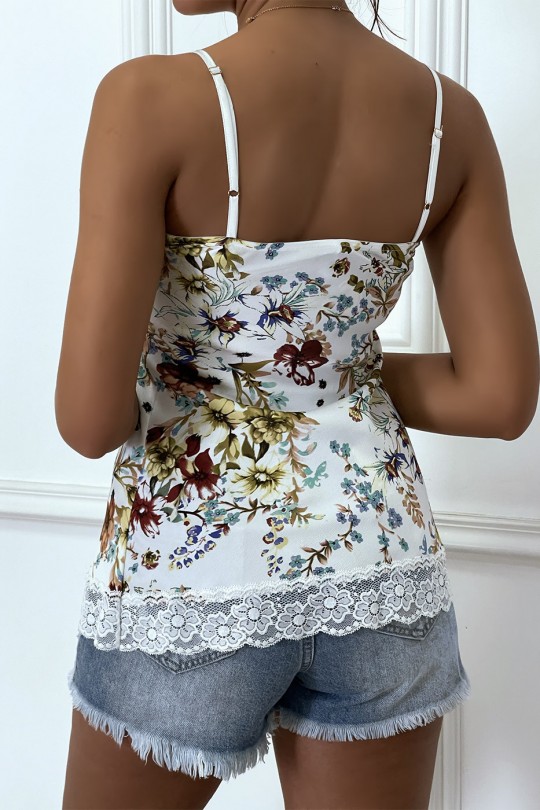 White floral camisole, with thin straps and lace - 1