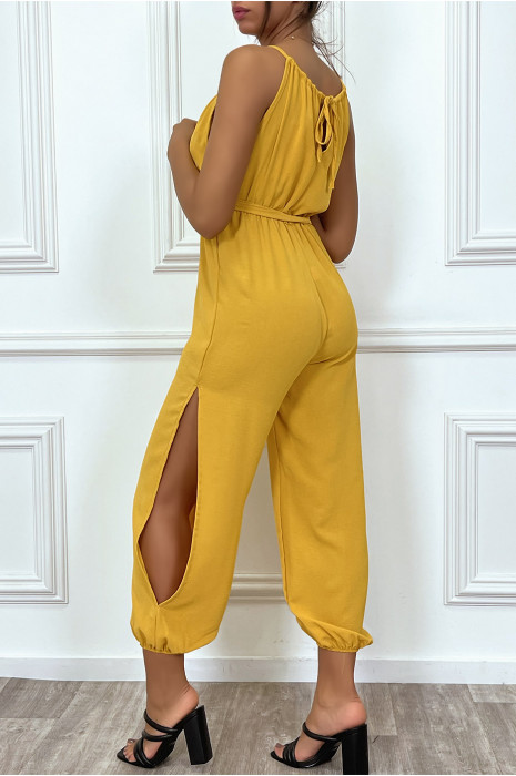 CoMCianaison pantalon d'été moutarde ceinturé avec fentes - 5
