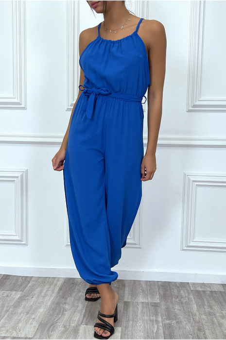 Combianaison pantalon d'été royal ceinturé avec fentes - 4