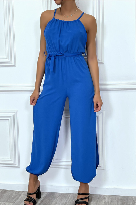 Royal belted summer jumpsuit with slits - 5
