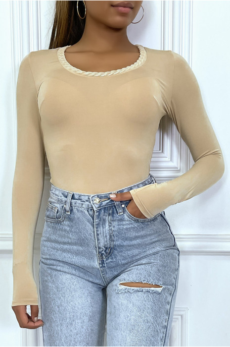 TeBTshirt beige à manches longues à col avec chaîne - 6