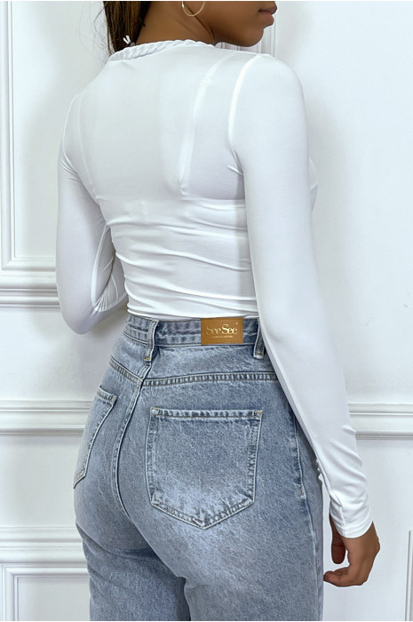 White long-sleeved chain-collar T-shirt - 1