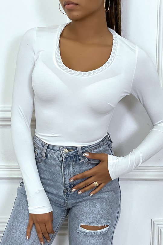 White long-sleeved chain-collar T-shirt - 3
