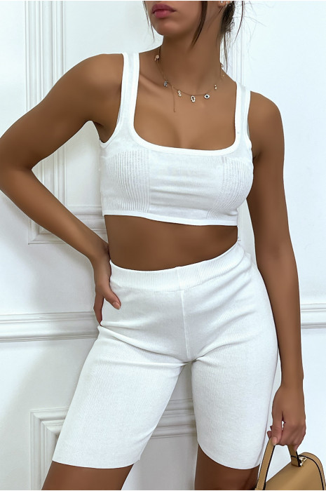 EnWemble witte crop top en wit fijngebreid bikerjack - 4