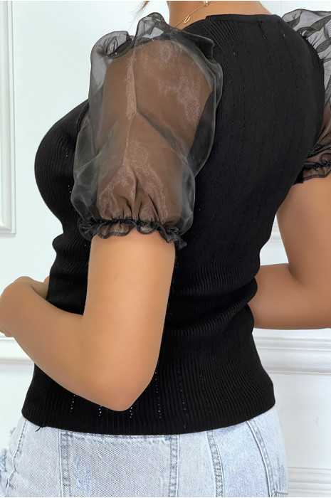 Black puff sleeve top with gold buttons - 1