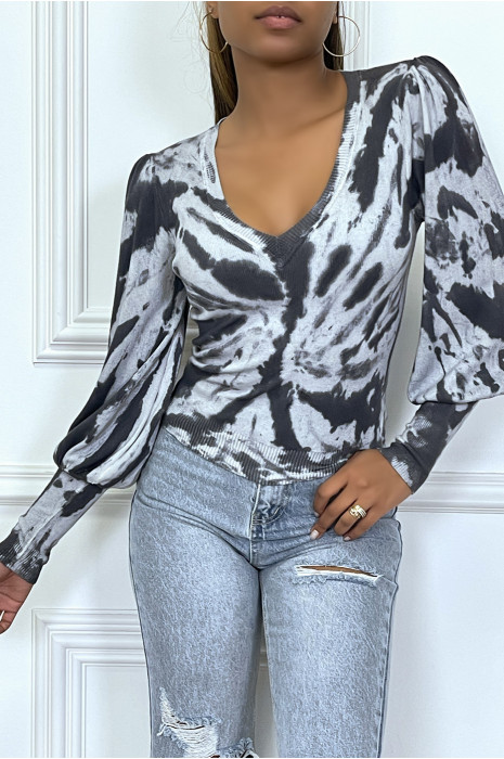 Pull tye and dye noir à manches bouffantes - 2