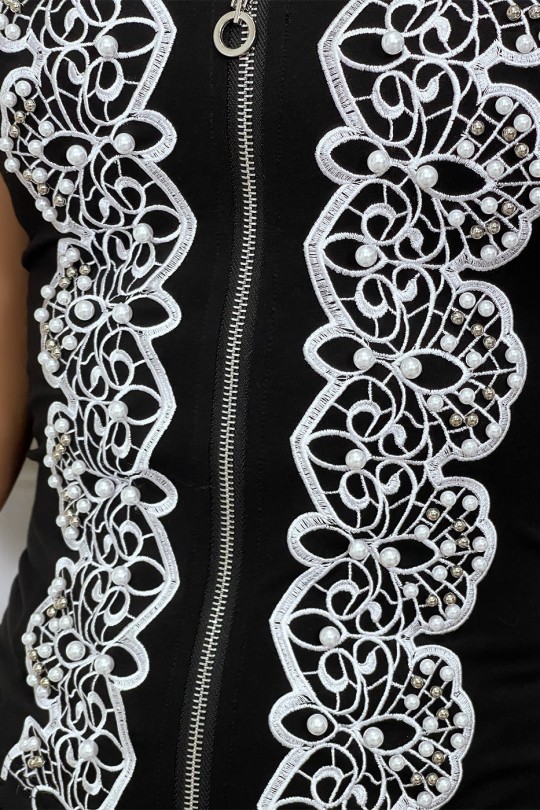 Haut style bustier noir à zip avec dessins et perles - 4