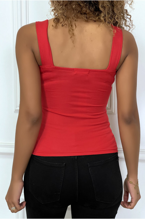 Haut style bustier rouge à zip avec dessins et perles - 5