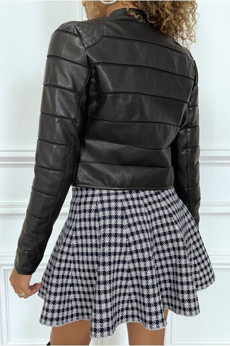 Veste en similicuir noir avec bandes - 1