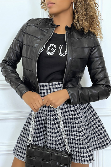 Veste en similicuir noir avec bandes - 5