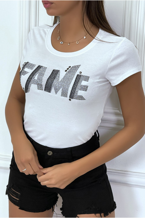 Basic white T-shirt with shiny lettering - 1