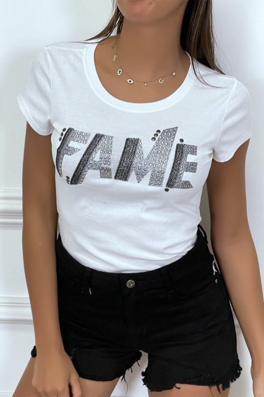 Basic wit T-shirt met glanzende letters - 2