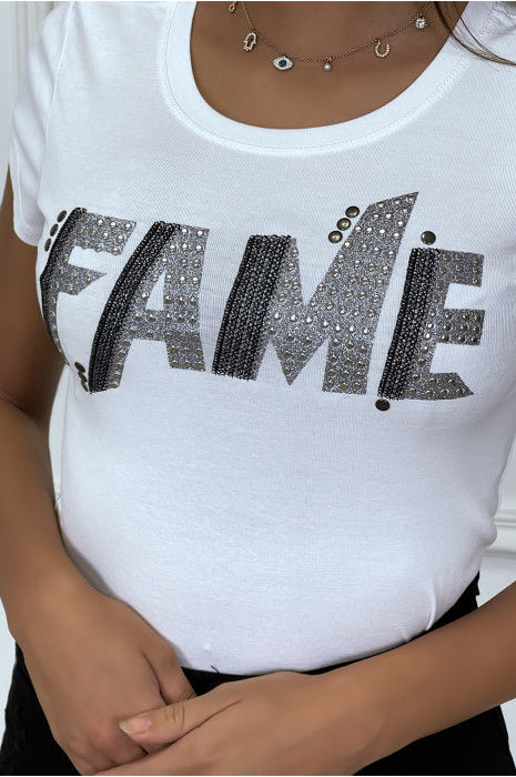 Basic white T-shirt with shiny lettering - 4