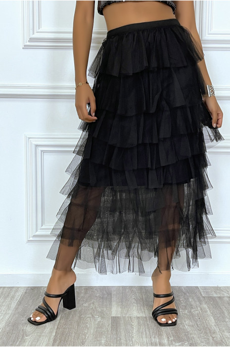 Jupe longue noir  en tulle avec doublure - 3