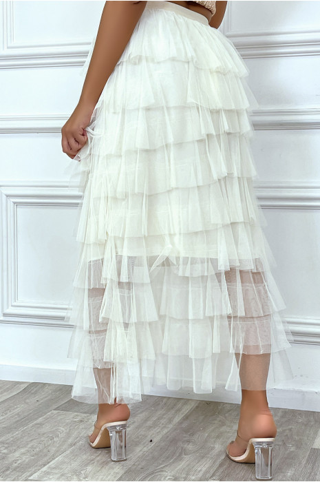 Jupe longue beige à en tulle avec doublure - 2