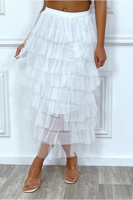 Jupe longue blanc en tulle avec doublure - 3