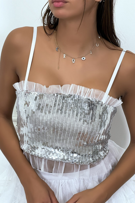 Little white top in sequins and tulle - 3